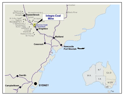 インテグラ炭鉱の所在地の図