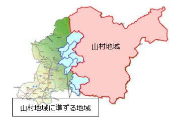豊田市の山村地域および山村地域に準ずる地域の図