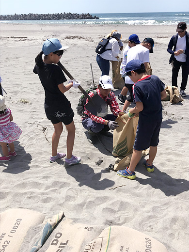 砂浜の減少を防ぐための海岸整備活動の様子