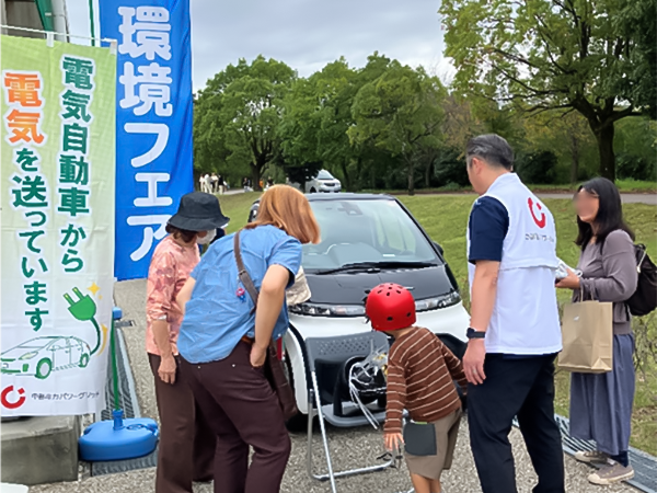 EV(電気自動車)から電気を送っている様子