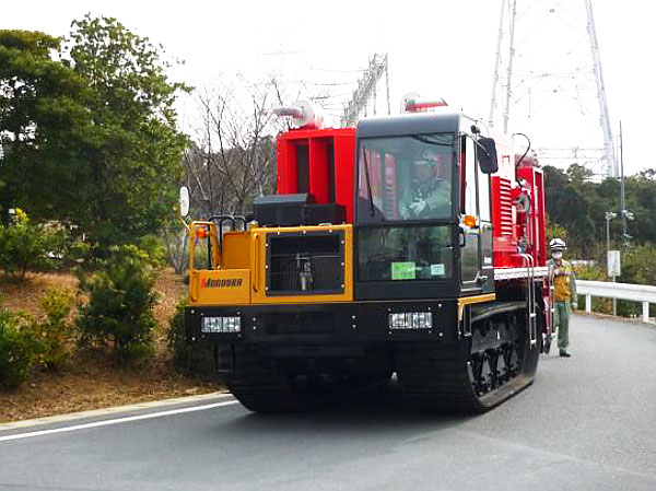 可搬型注水ポンプ車配置の準備状況の写真