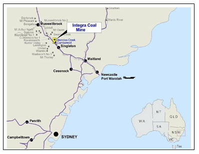 Map of Integra Coal Mine location