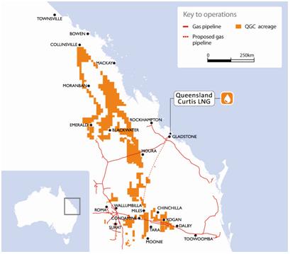 The map of Queensland Curtis LNG