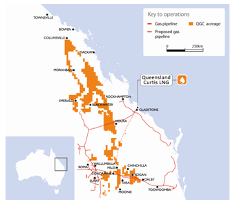 the location of Queensland of Curtis LNG
