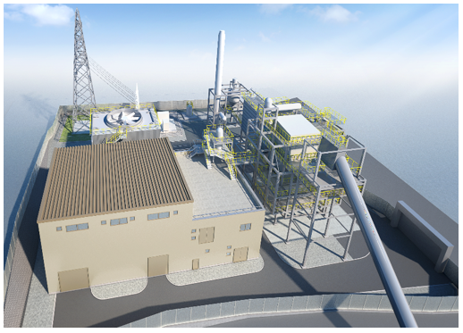 [Illustration of the completed biomass plant]