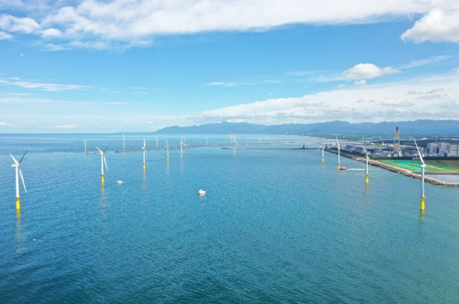 Panoramic photo of the offshore wind farm at Noshiro Port