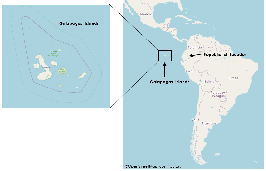 Location of the Republic of Ecuador and the Galapagos Islands