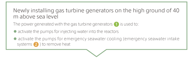 Newly installing gas turbine generators on the high ground of 40 m above sea level(note)