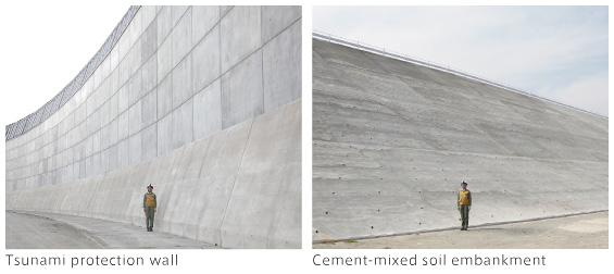 Tsunami protection wall(photo),Cement-mixed soil embankment(photo)