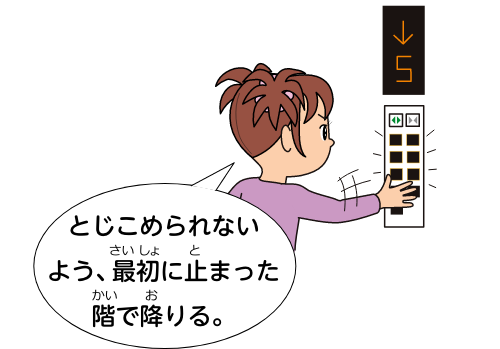 とじこめられないよう、最初に止まった階で降りる。