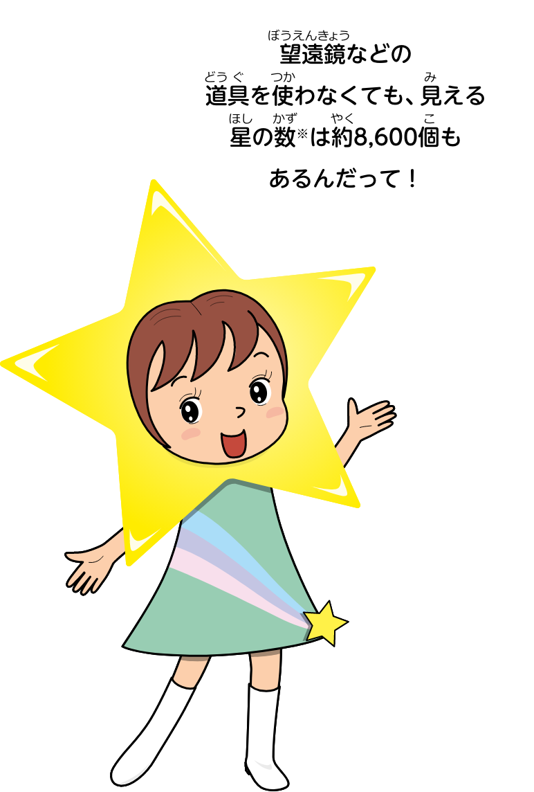 望遠鏡などの道具を使わなくても、見える星の数は約8,600個もあるんだって！