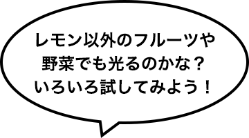 レモン以外のフルーツや野菜でも光るのかな？いろいろ試してみよう！