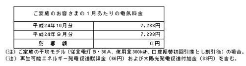 ご家庭のお客さまへの影響（税込）の表