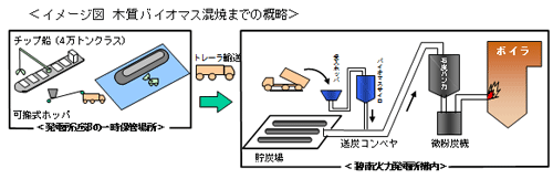 木質バイオマス混焼までの概略の図