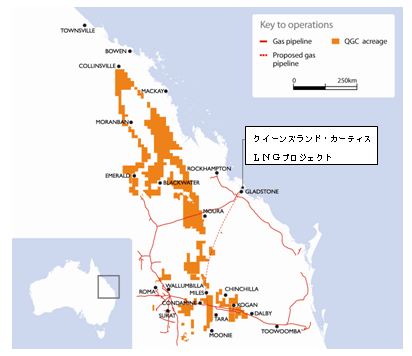 クイーンズランド・カーティスLNGプロジェクト位置図