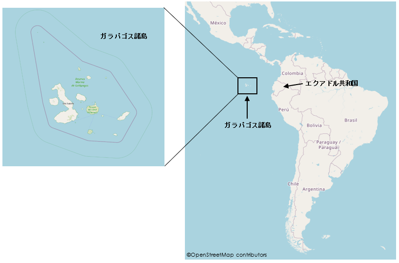 エクアドル共和国およびガラパゴス諸島の位置図